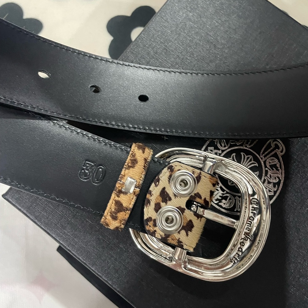 Chrome Hearts Leopard Print Leather Belt with Silver Buckle - Picture 5 of 11